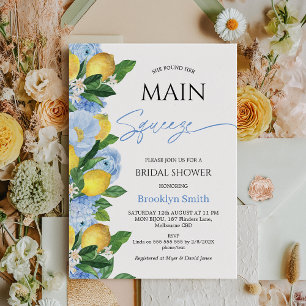 Modern Blue Floral Lemon thema Vrijgezellenfeest Kaart