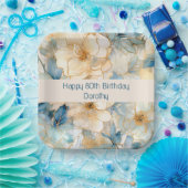 Modern Blue Floral Papieren Bordje (Feest)