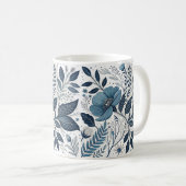Modern Blue Floral Pattern Mug Koffiemok (Voorkant rechts)