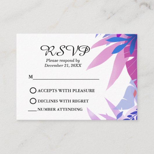 Modern Blue Floral Pink Waterverf RSVP Tropisch Informatiekaartje (Voorkant)
