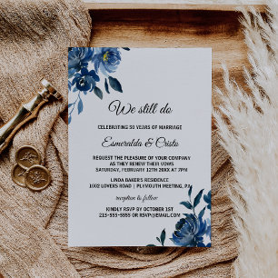 Modern Blue Floral Vow Renewal Kaart