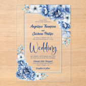 Modern Blue Floral Wedding Acryl Uitnodigingen (Voorkant)