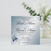 Modern Blue Floral Wedding Invitation Kaart (Staand voorkant)