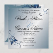Modern Blue Floral Wedding Invitation Kaart (Voorkant / Achterkant)