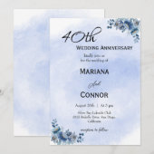 Modern Blue Floral Wedding Jubileum Uitnodigingen (Voorkant / Achterkant)