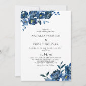 Modern Blue Floral Wedding Kaart (Voorkant)