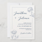 Modern Blue Floral Wedding Kaart (Voorkant)
