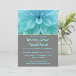 Modern Blue Flower Wedding Uitnodiging