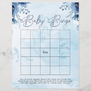 Modern Blue Flowers Bingo Baby shower spel