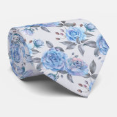 Modern Blue Flowers Elegante Rozen Waterverf Stropdas (Opgerold)