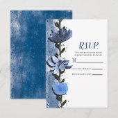 Modern Blue Flowers Floral Waterverf Wedding RSVP (Voorkant / Achterkant)