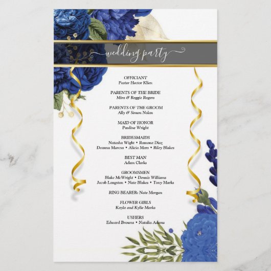 Modern Blue Flowery Custom Photo Wedding Program (Achterkant)