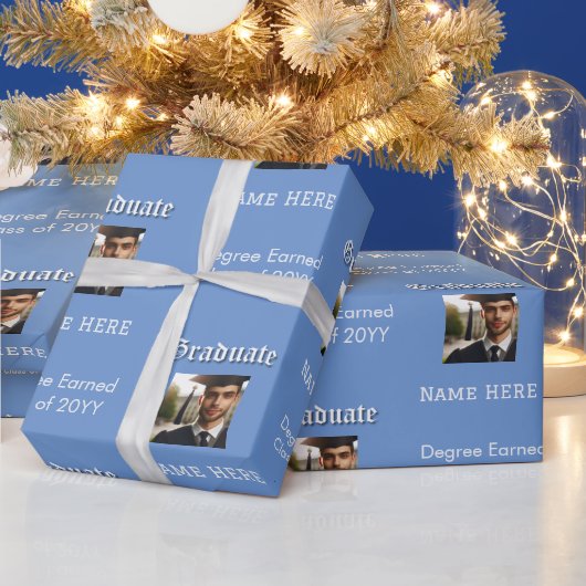 Modern Blue foto, naam, graad, Afstuderen klasse Cadeaupapier (Feestdagen)