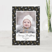 Modern Blue Fun Script Gold Pine Cone Kerstmis Feestdagen Kaart (Voorkant)