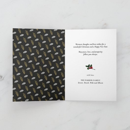 Modern Blue Fun Script Gold Pine Cone Kerstmis Feestdagen Kaart (Binnen)