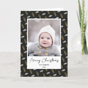 Modern Blue Fun Script Gold Pine Cone Kerstmis Feestdagen Kaart