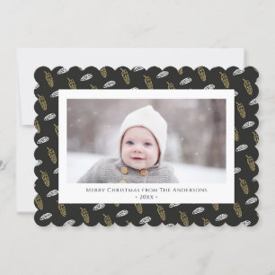 Modern Blue Fun Script Gold Pine Cone Kerstmis Feestdagenkaart