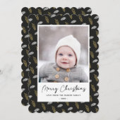 Modern Blue Fun Script Gold Pine Cone Kerstmis Feestdagenkaart (Voorkant / Achterkant)