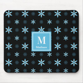 Modern Blue Geometric Floral Monogram Mouse Pad Muismat