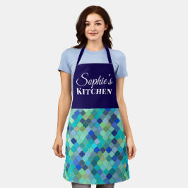 Modern Blue Geometric Personalized Kitchen Schort