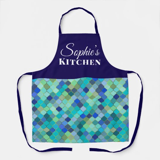 Modern Blue Geometric Personalized Kitchen Schort (Voorkant)