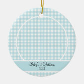 Modern Blue Gingham Baby Photo Ceramic Ornament (Voorkant)