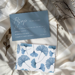 Modern Blue Ginkgo Leaf Wedding RSVP Kaart