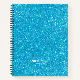 Modern Blue Glitter Custom Name Notitieboek