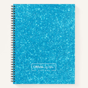 Modern Blue Glitter Custom Name Notitieboek