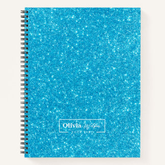 Modern Blue Glitter Custom Name Notitieboek
