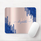 Modern Blue Glitter Drift Roos Gold Monogram Muismat (Met muis)