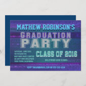 Modern Blue Glitter look Afstuderen Kaart (Voorkant / Achterkant)