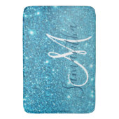 Modern Blue Glitter Sparkles Personalized Name Badmat (Voorkant Verticaal)