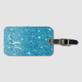 Modern Blue Glitter Sparkles Personalized Name Bagagelabel (Voorkant (horizontaal))