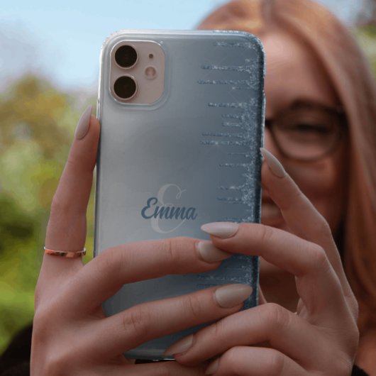Modern Blue Glitter Sparkles Personalized Name Case-Mate iPhone Case
