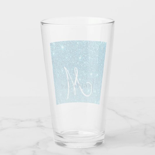 Modern Blue Glitter Sparkles Personalized Name Glas (Achterkant)