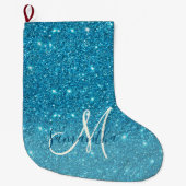 Modern Blue Glitter Sparkles Personalized Name Grote Kerstsok (Voorkant)