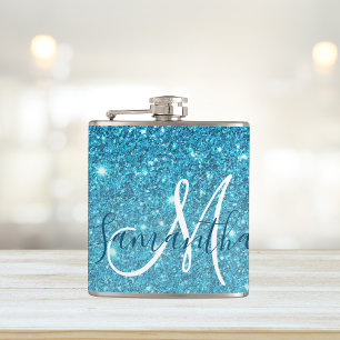 Modern Blue Glitter Sparkles Personalized Name Heupfles