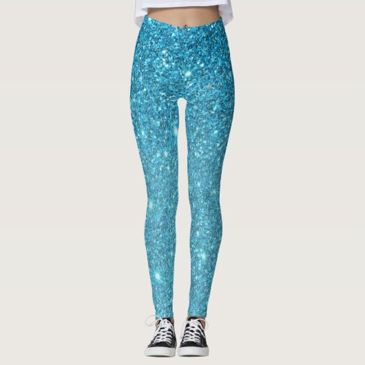 Modern Blue Glitter Sparkles Personalized Name Leggings (Voorkant)