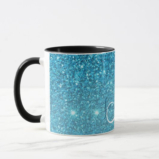 Modern Blue Glitter Sparkles Personalized Name Mok (Links)
