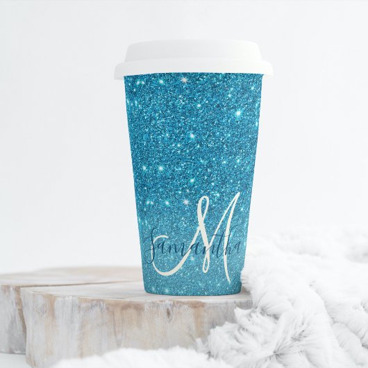Modern Blue Glitter Sparkles Personalized Name Papieren Bekers