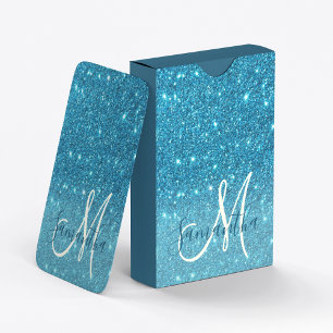 Modern Blue Glitter Sparkles Personalized Name Pokerkaarten