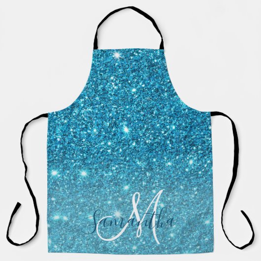 Modern Blue Glitter Sparkles Personalized Name Schort (Voorkant)