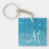 Modern Blue Glitter Sparkles Personalized Name Sleutelhanger (Voorkant)