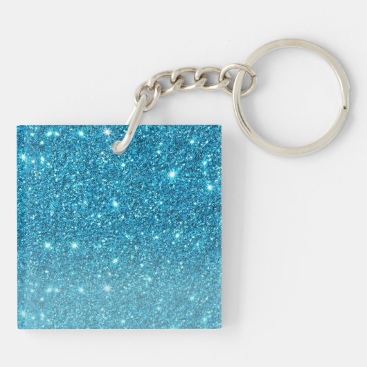 Modern Blue Glitter Sparkles Personalized Name Sleutelhanger (Achterkant)