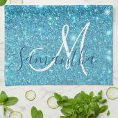 Modern Blue Glitter Sparkles Personalized Name Theedoek (Gevouwen)