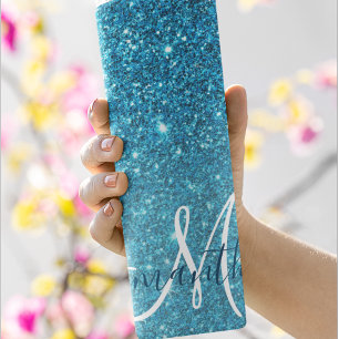 Modern Blue Glitter Sparkles Personalized Name Thermosbeker