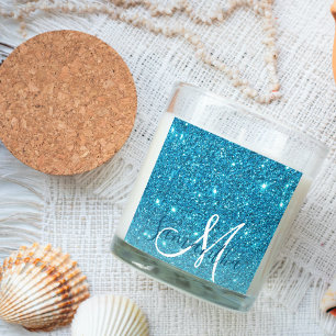Modern Blue Glitter Sparkles Personalized Name Vierkante Sticker