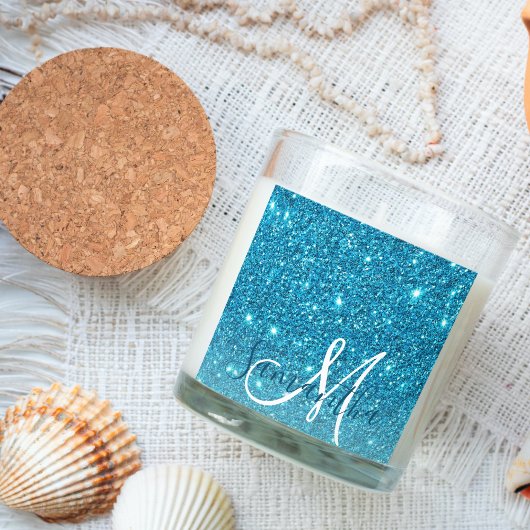 Modern Blue Glitter Sparkles Personalized Name Vierkante Sticker