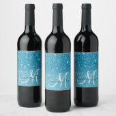 Modern Blue Glitter Sparkles Personalized Name Wijn Etiket (Flessen)